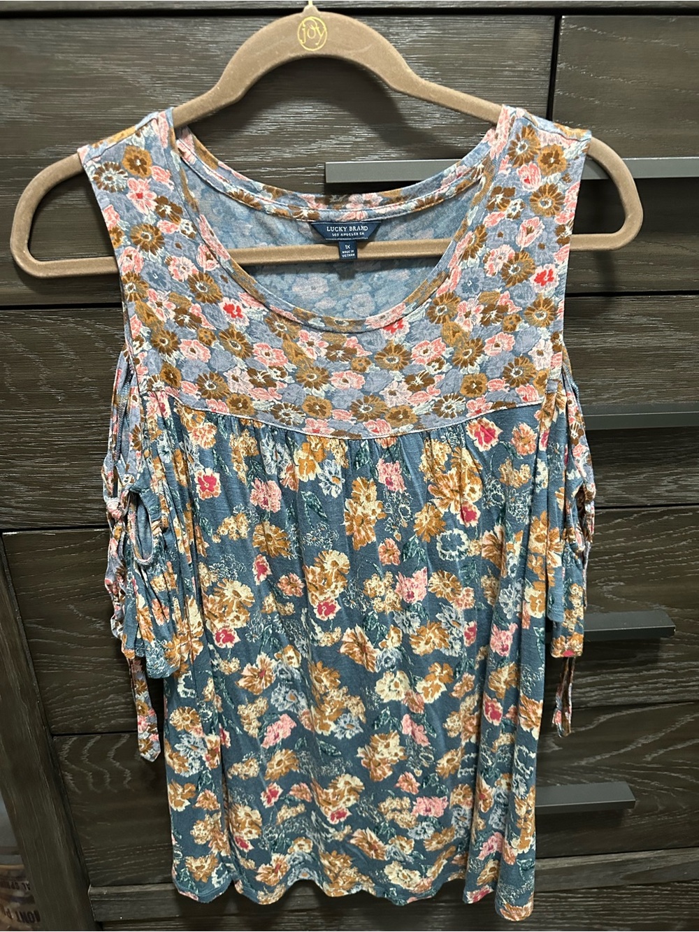 Lucky Brand Blue Floral Cold-Shoulder Tank Top